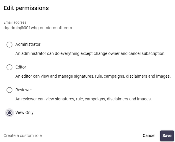 Signature 365 Teammates edit dialog showing role assignment for a user